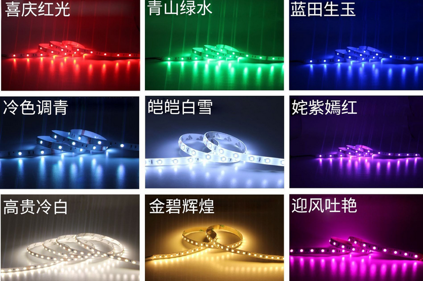 RGB与RGBW智能灯带效果对比及应用场景示意图