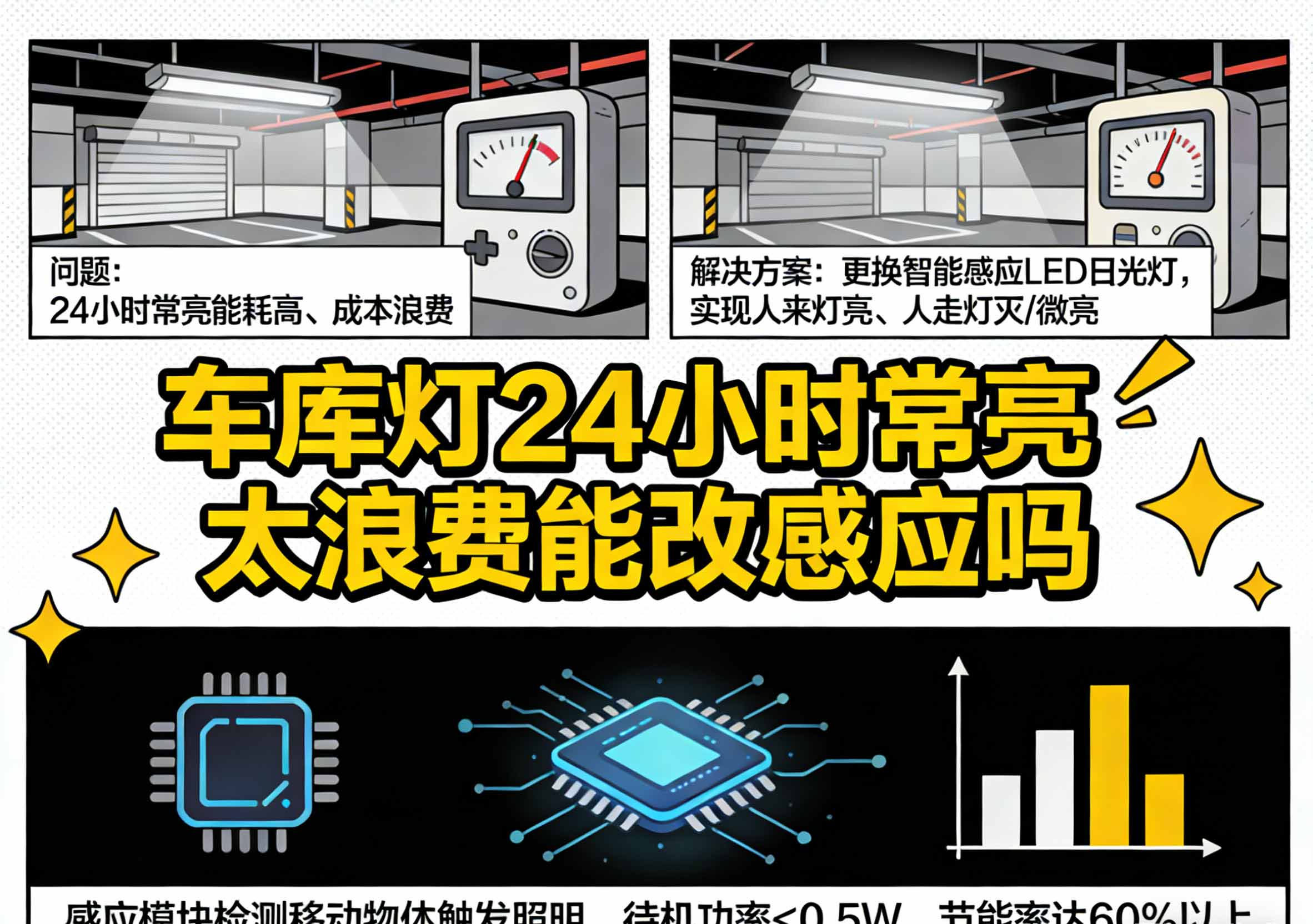 车库灯24小时常亮太浪费能改感应吗