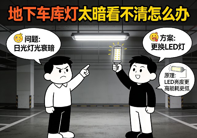 地下车库灯光改造前后对比效果图