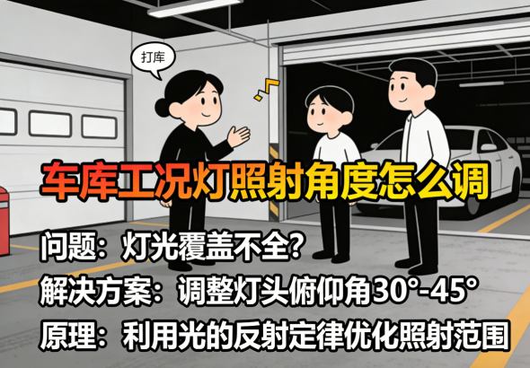 车库不同区域照明角度方案 车位、通道、拐角分别设计