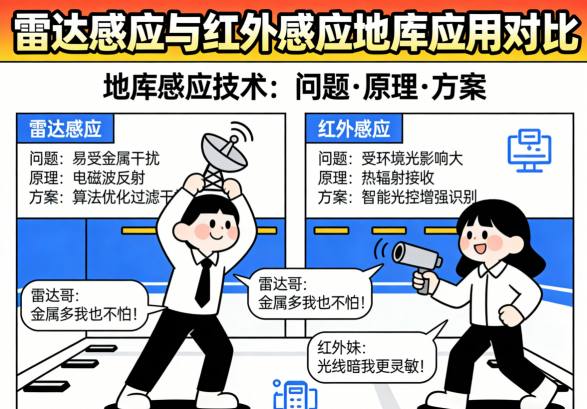雷达感应与红外感应工作原理对比示意图