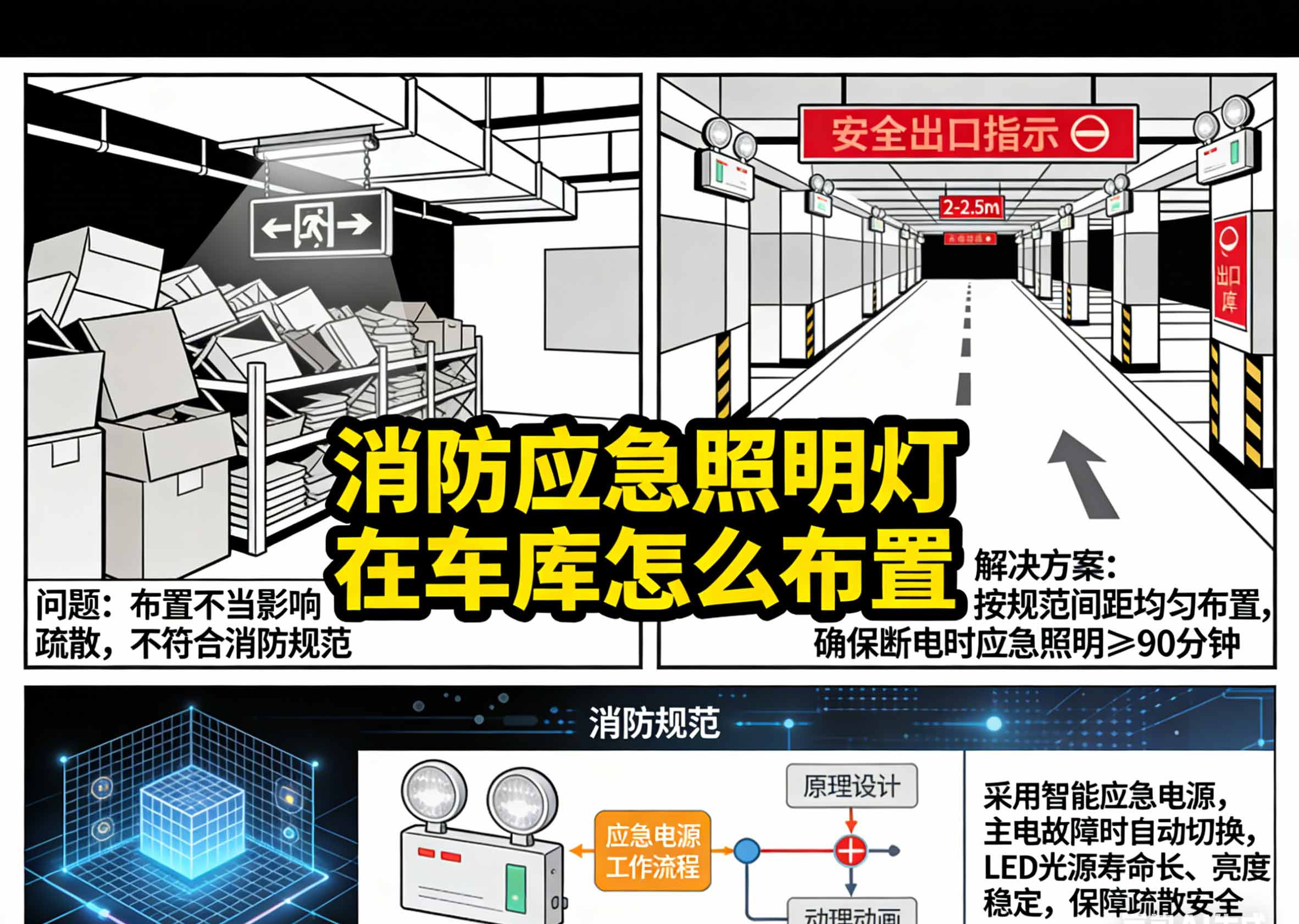 消防应急照明灯在车库怎么布置