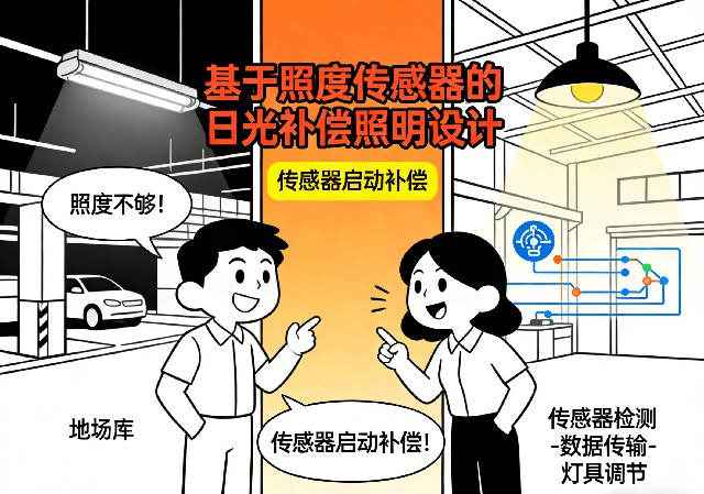 基于照度传感器的日光补偿照明系统工作示意图
