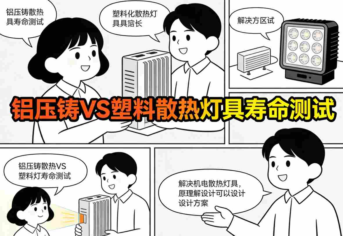 铝压铸与塑料散热灯具结构剖面对比图