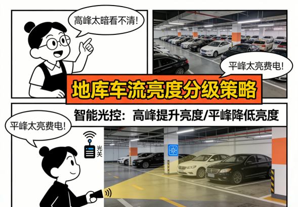 智能光控高峰提升亮度平峰降低亮度示意图