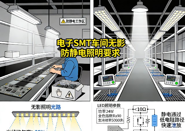 SMT车间LED无影防静电灯带安装效果