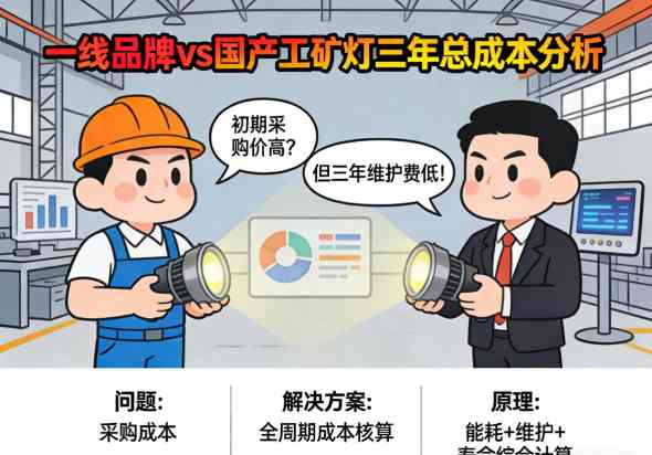 一线品牌与国产工矿灯三年总成本对比分析图表