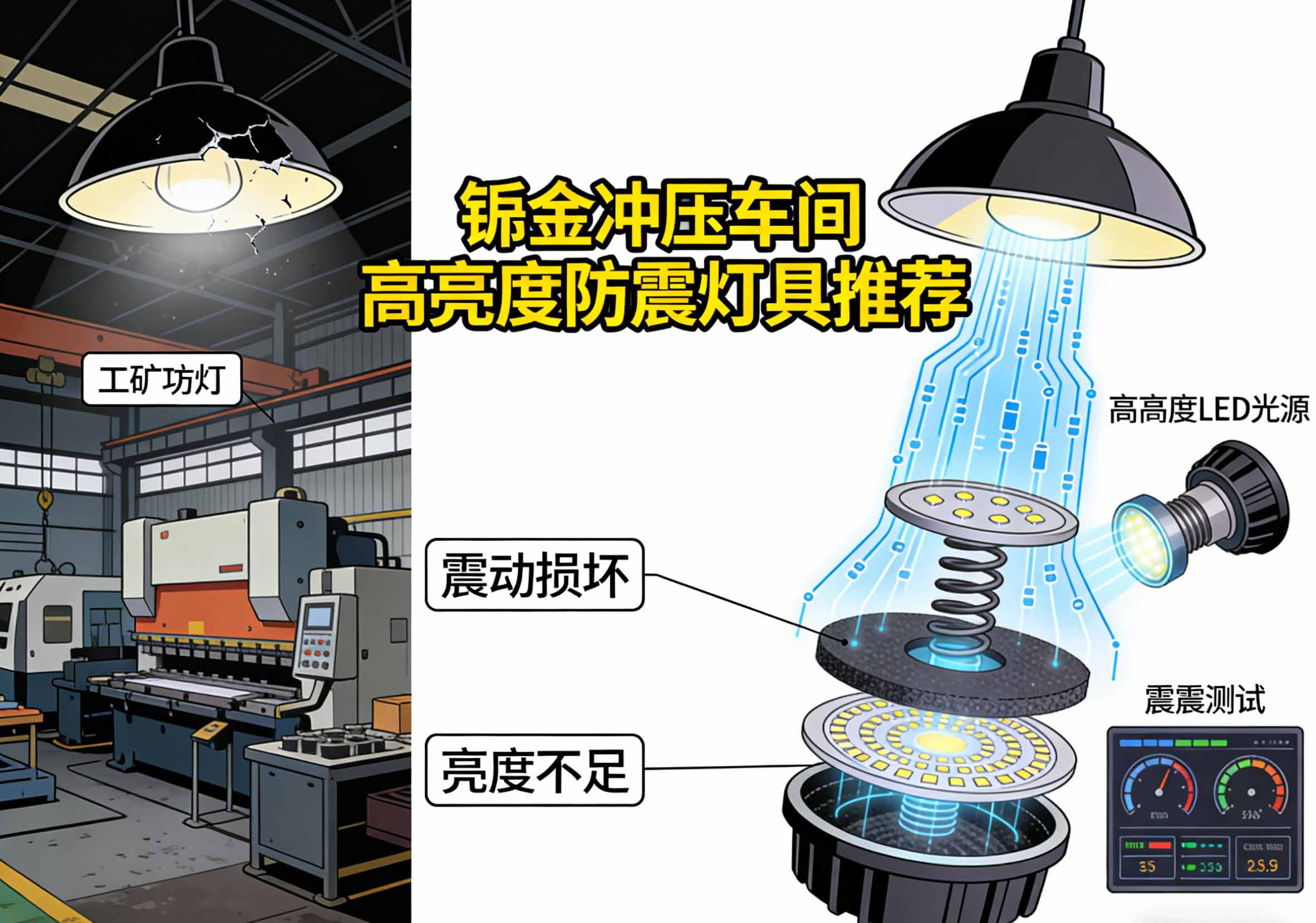 钣金冲压车间高亮度防震灯具细节展示
