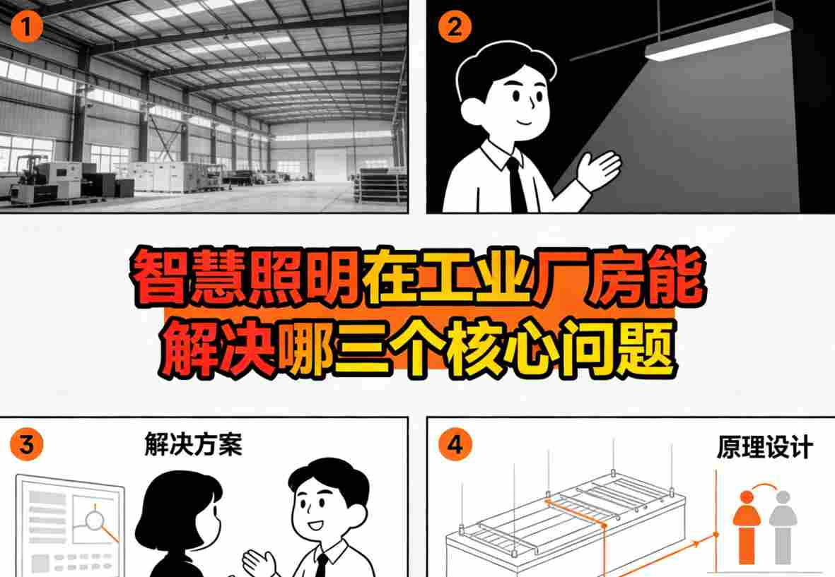 工业厂房传统照明问题场景：电费单高、角落昏暗、维修繁琐