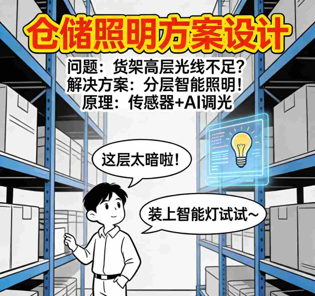 宽巷道照明方案示意图 仓储区域照明