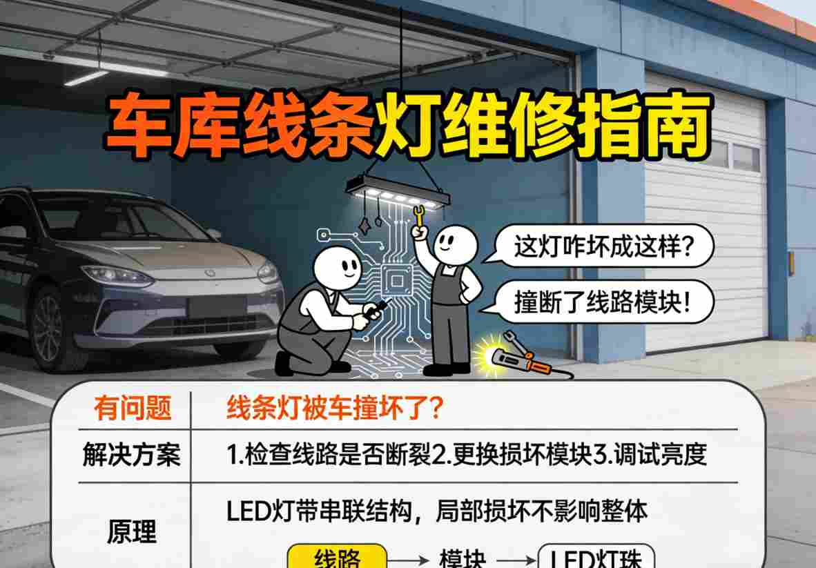 更换损坏的车库线条灯组件 维修过程细节