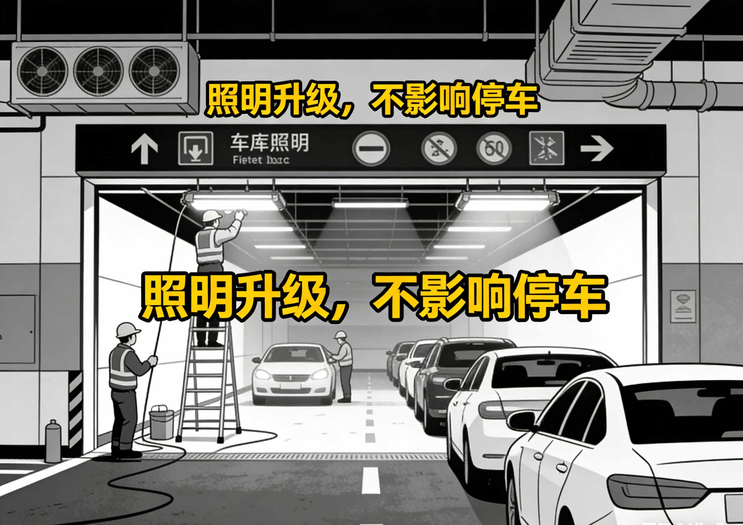 地下车库不停车照明改造前后效果对比图