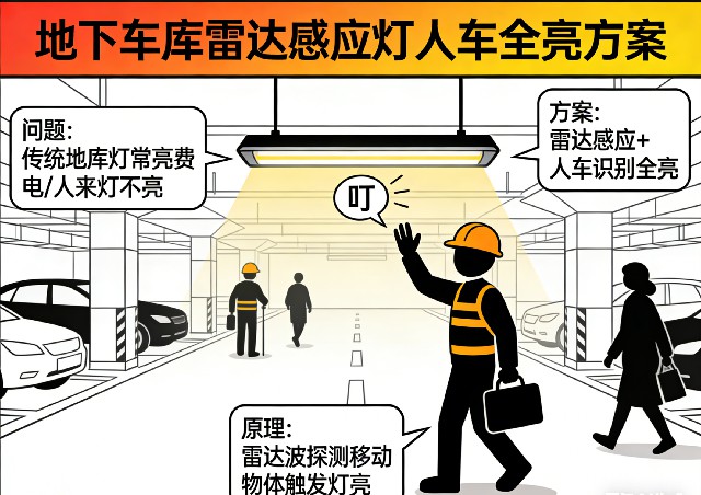 地下车库雷达感应灯安装布局示意图