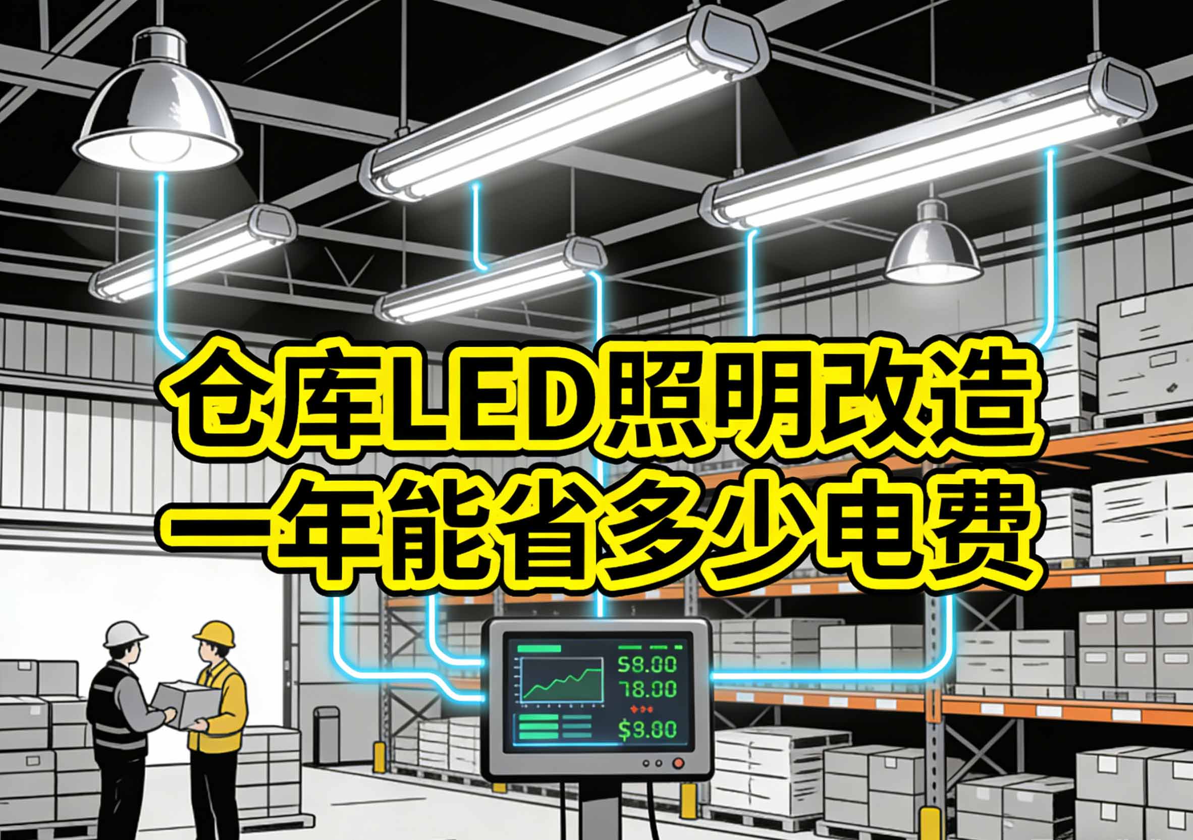 仓库智能照明系统分区控制与感应技术应用示意图