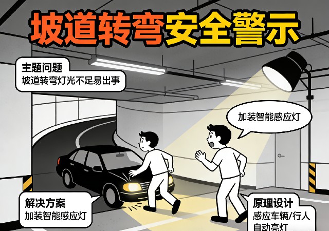 坡道转弯处灯光不足事故现场图 夜间行车危险场景