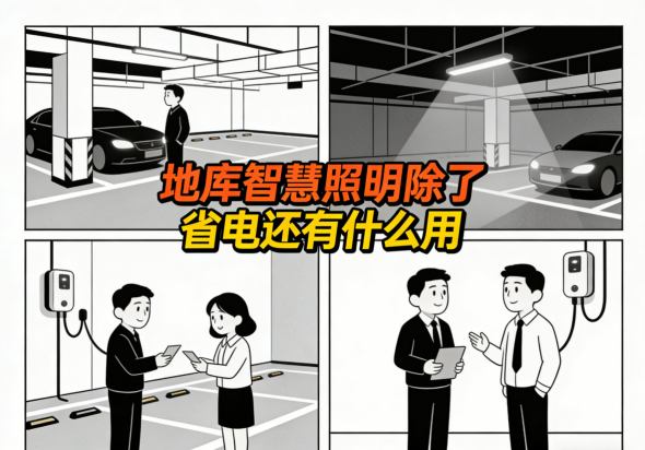 传统地下车库与智慧照明车库场景对比 昏暗与明亮引导