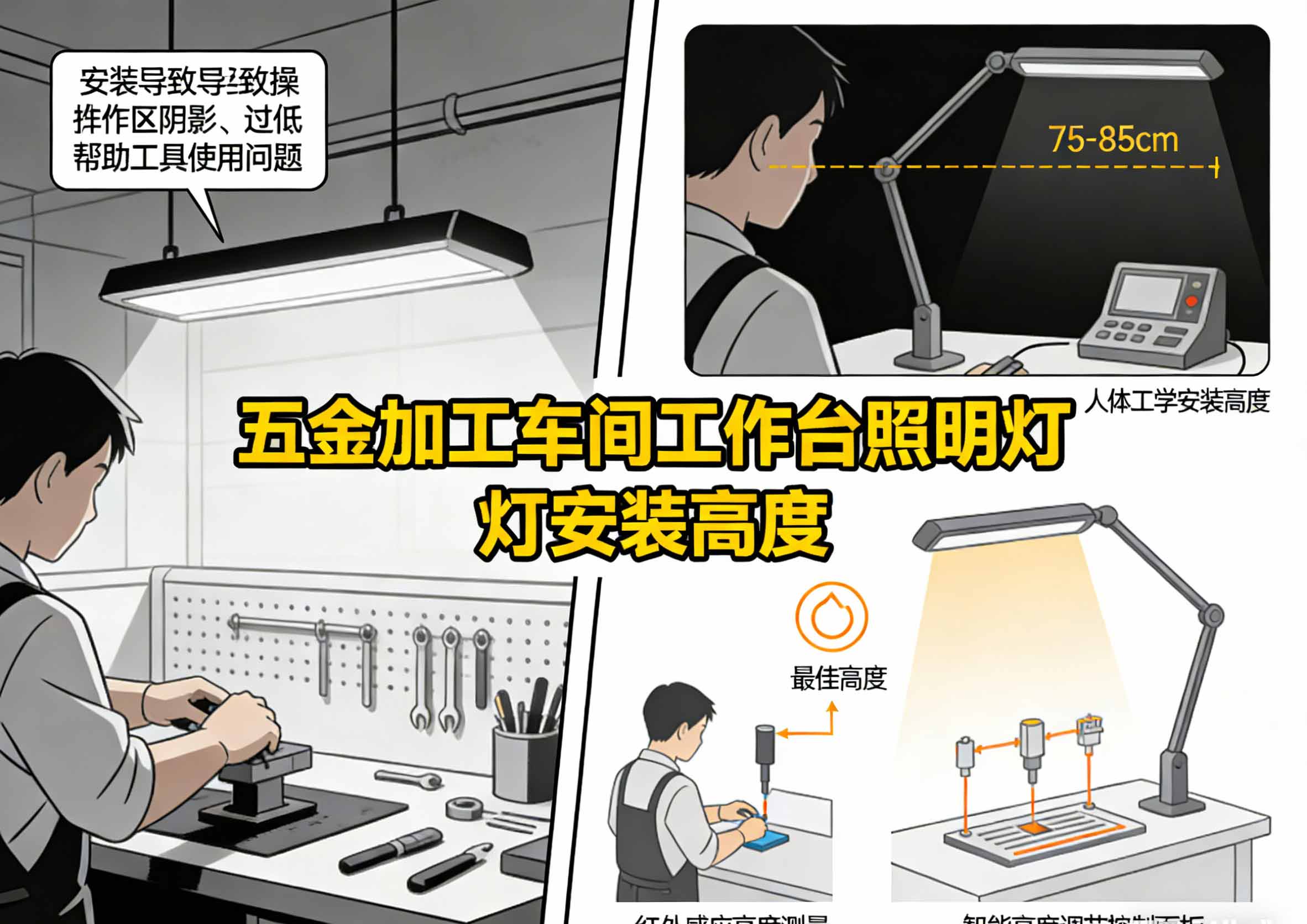 不同工作台照明高度对比图