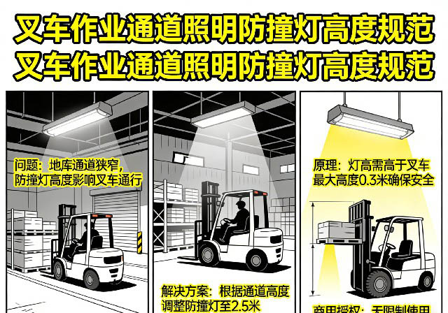 叉车作业通道照明防撞灯高度示意图