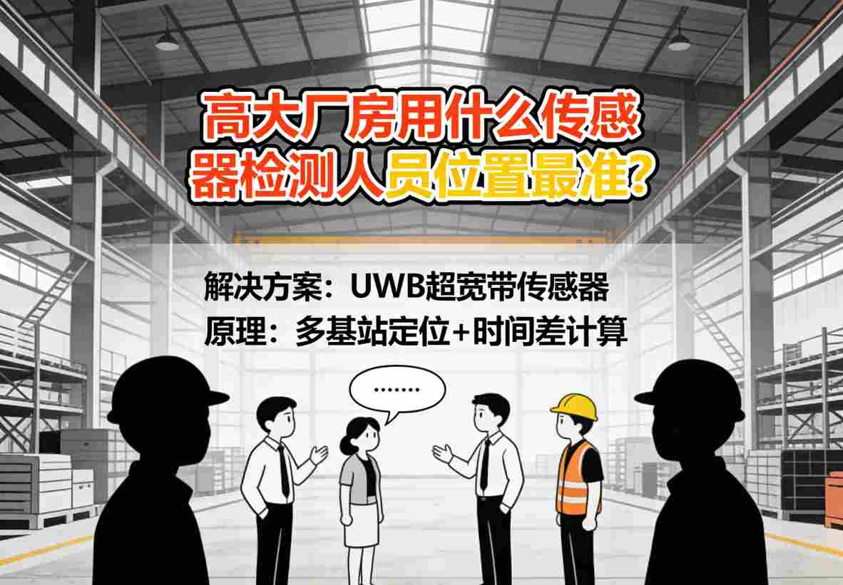 高大厂房空间特点与人员定位传感挑战示意图