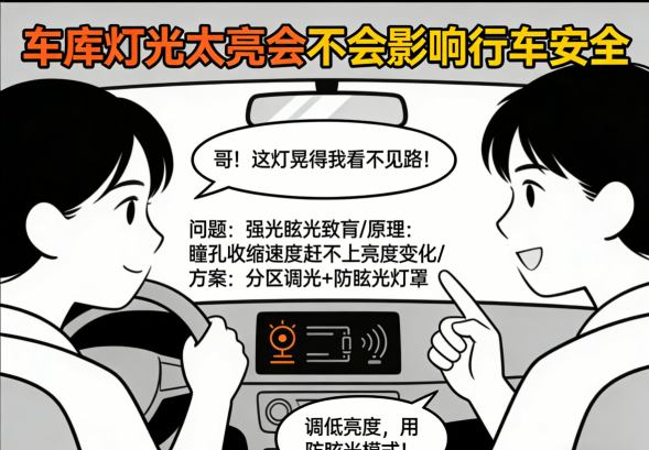 车库眩光与阴影盲区示意图 光线分布问题