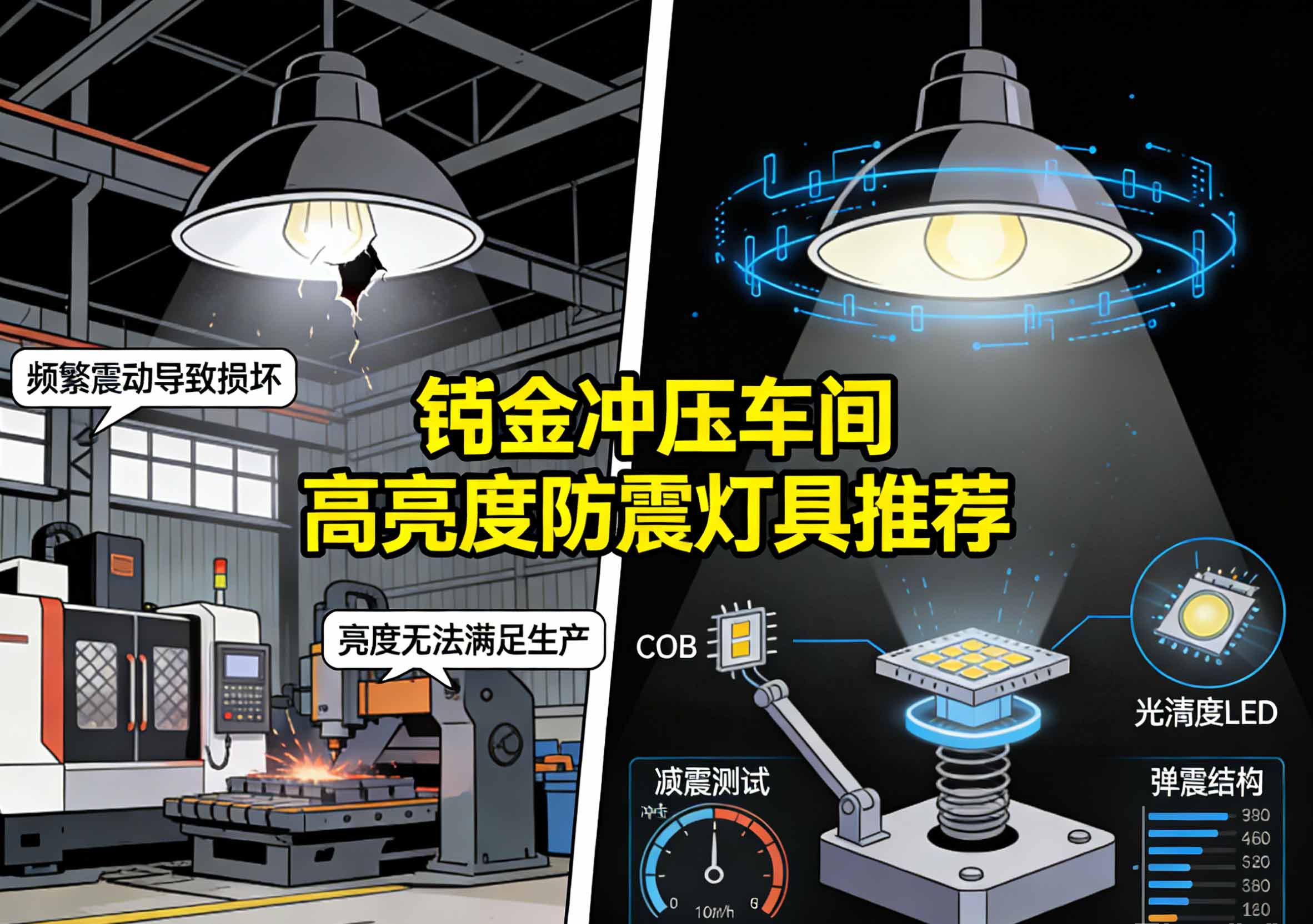 钣金冲压车间高亮度防震灯具安装实例