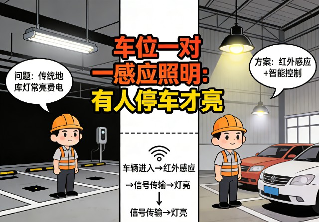 车位一对一感应照明系统工作示意图
