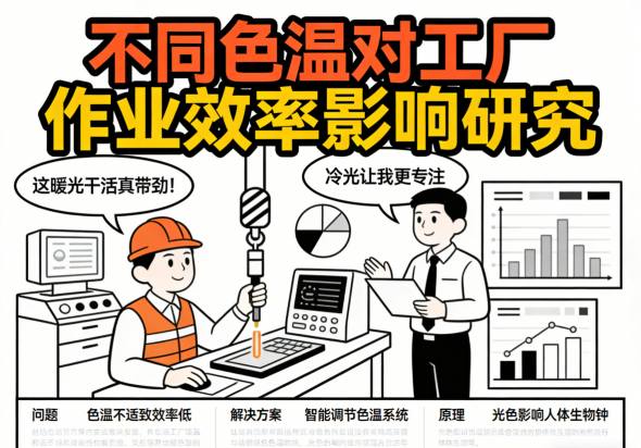 不同色温灯光下工厂作业场景对比图