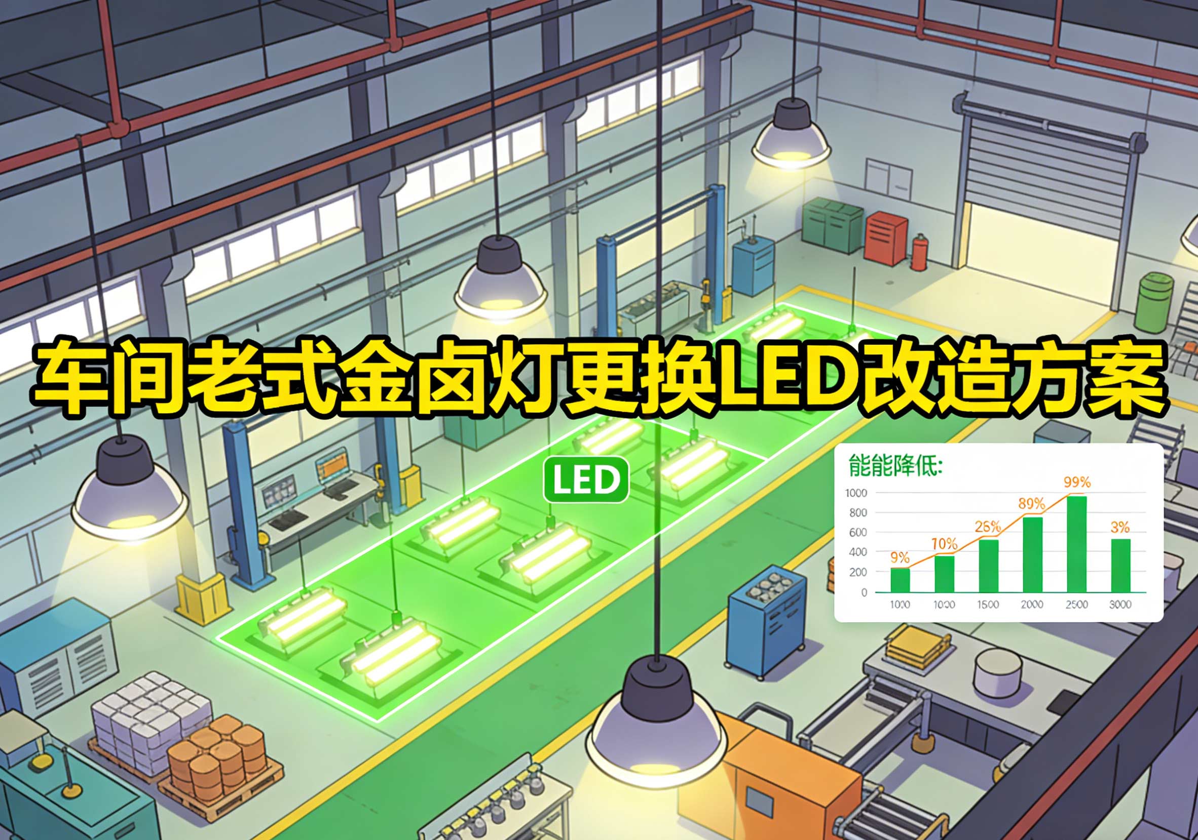 车间老式金卤灯更换LED改造方案