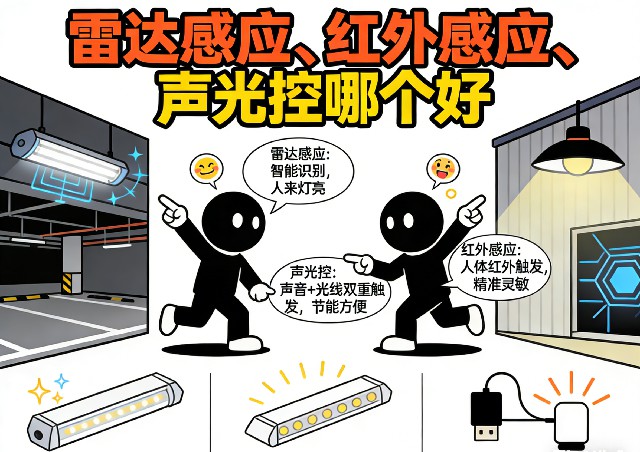 雷达感应、红外感应、声光控三种智能感应技术对比图示
