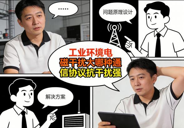 工业环境中通信信号受强电磁干扰示意图