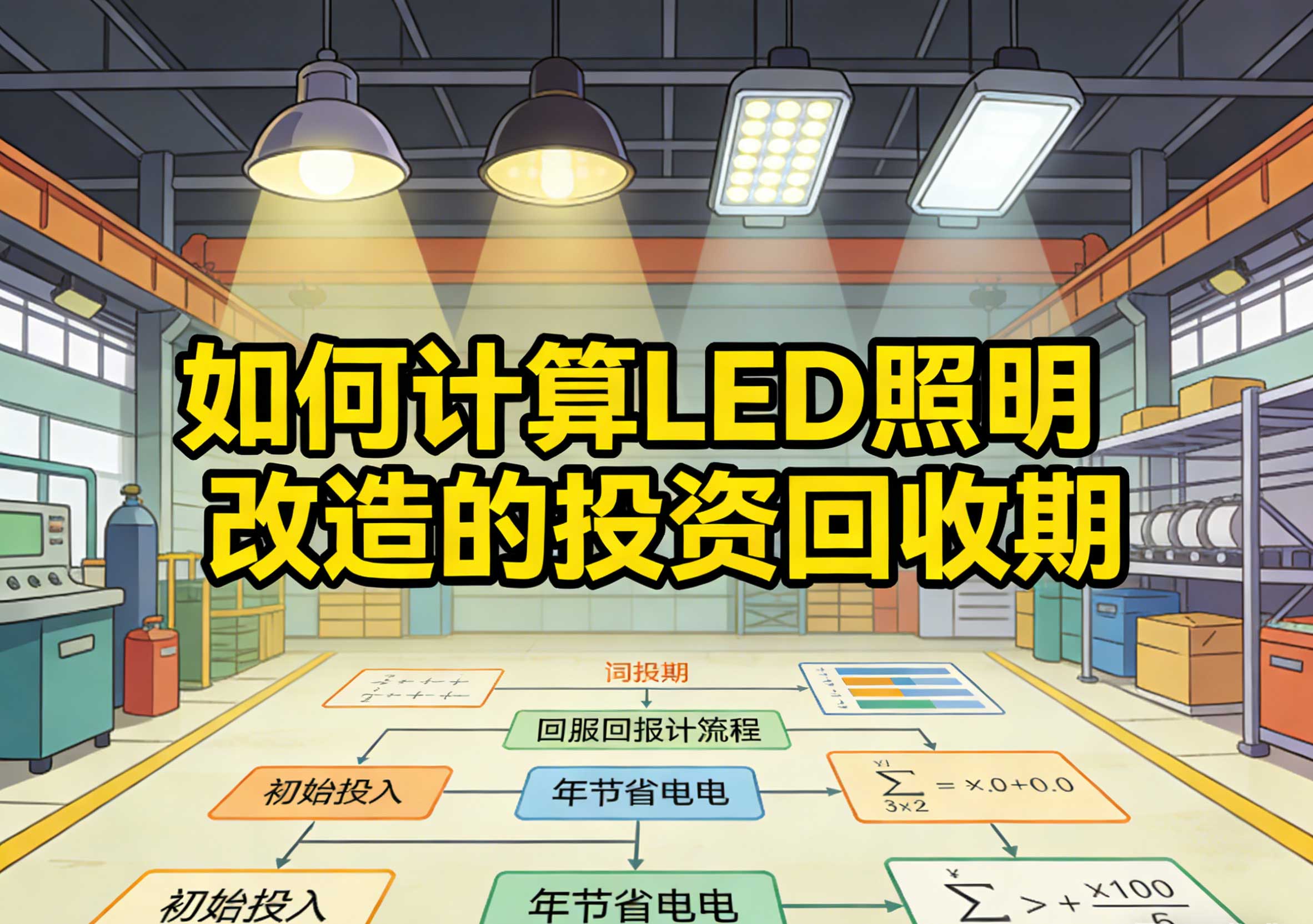 LED照明改造投资回报计算图表与公式示意图