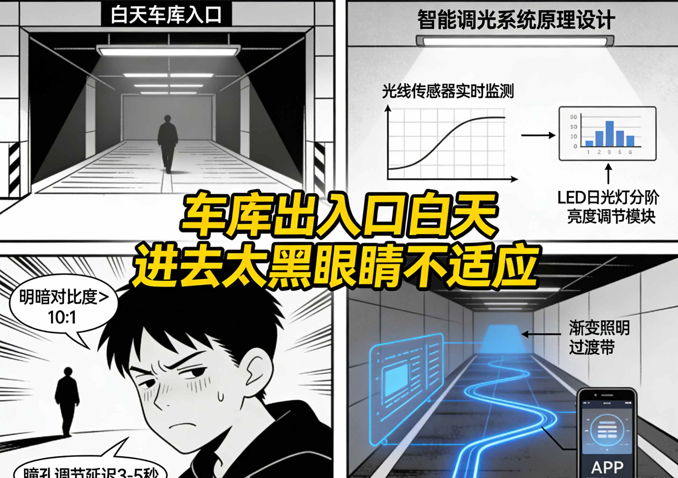 车库出入口光线对比示意图