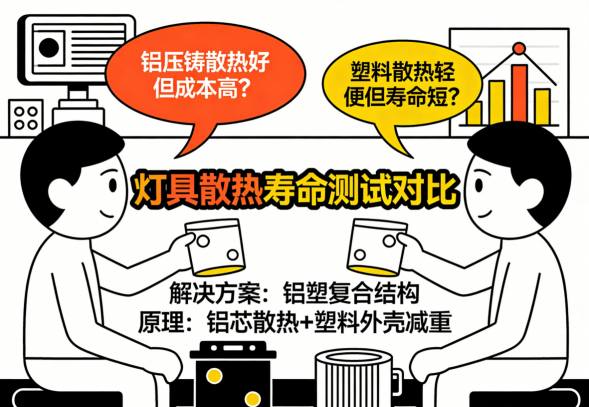 铝压铸与塑料散热灯具温升曲线对比图
