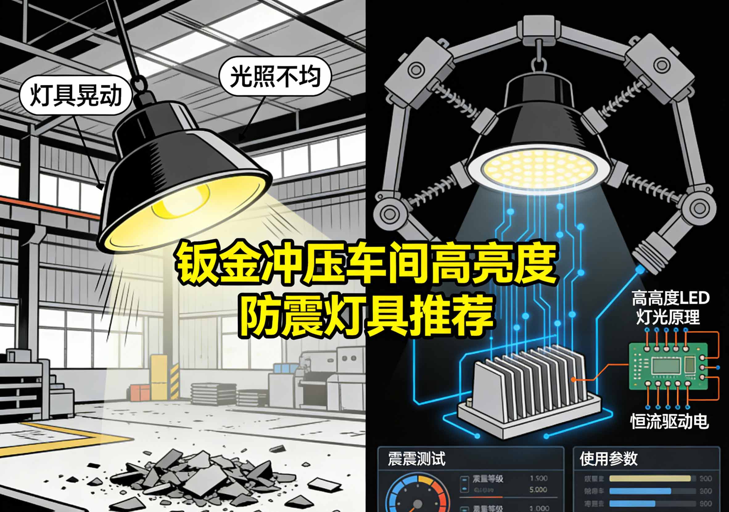 钣金冲压车间高亮度防震灯具工作效果