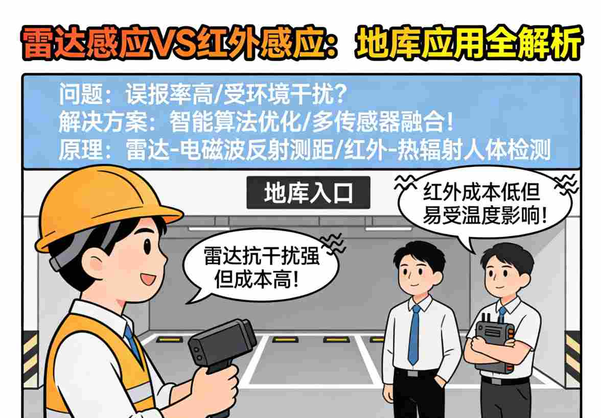 地库中雷达感应与红外感应的实际安装与探测范围对比