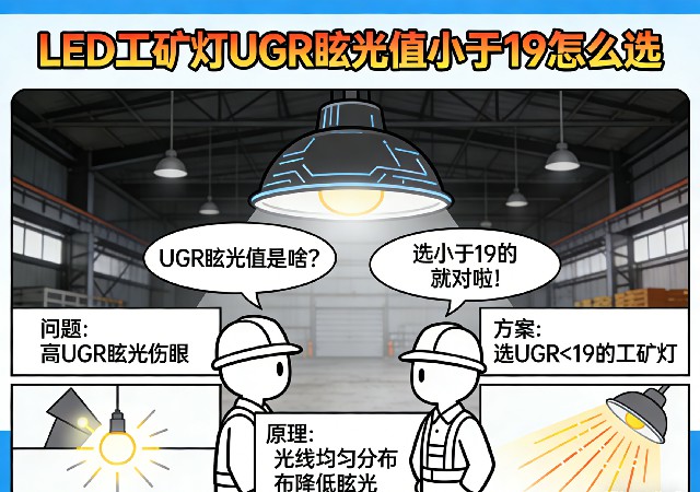 LED工矿灯UGR眩光值测试与应用场景示意图