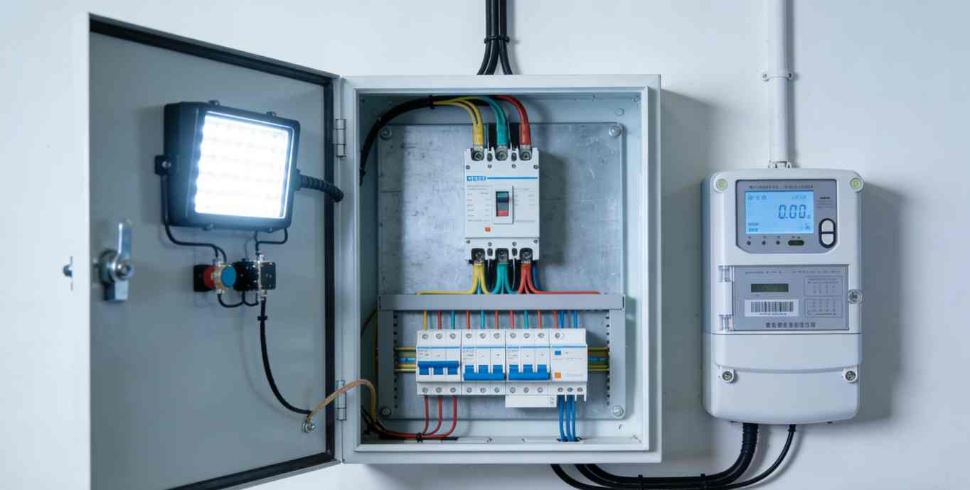 电工正在配电箱内安装数据网关