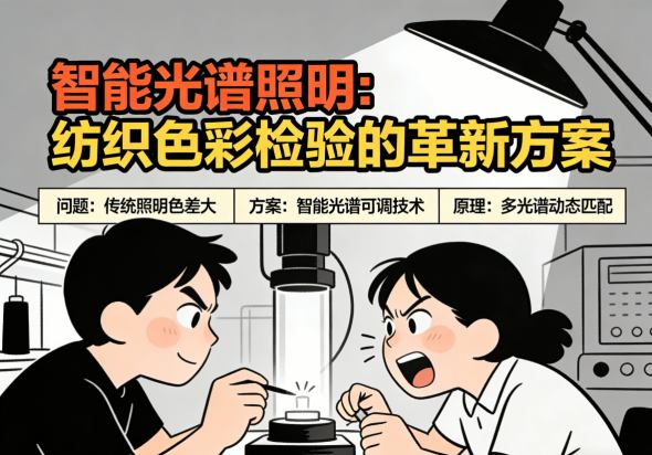 纺织车间色彩检验区域智能光谱可调照明改造前效果图 显示传统照明下颜色失真