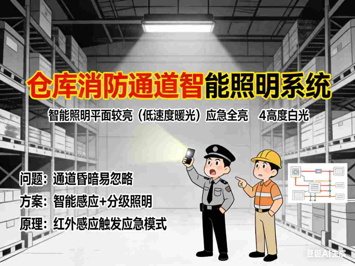 仓库消防通道智能照明系统整体布局与网络拓扑图