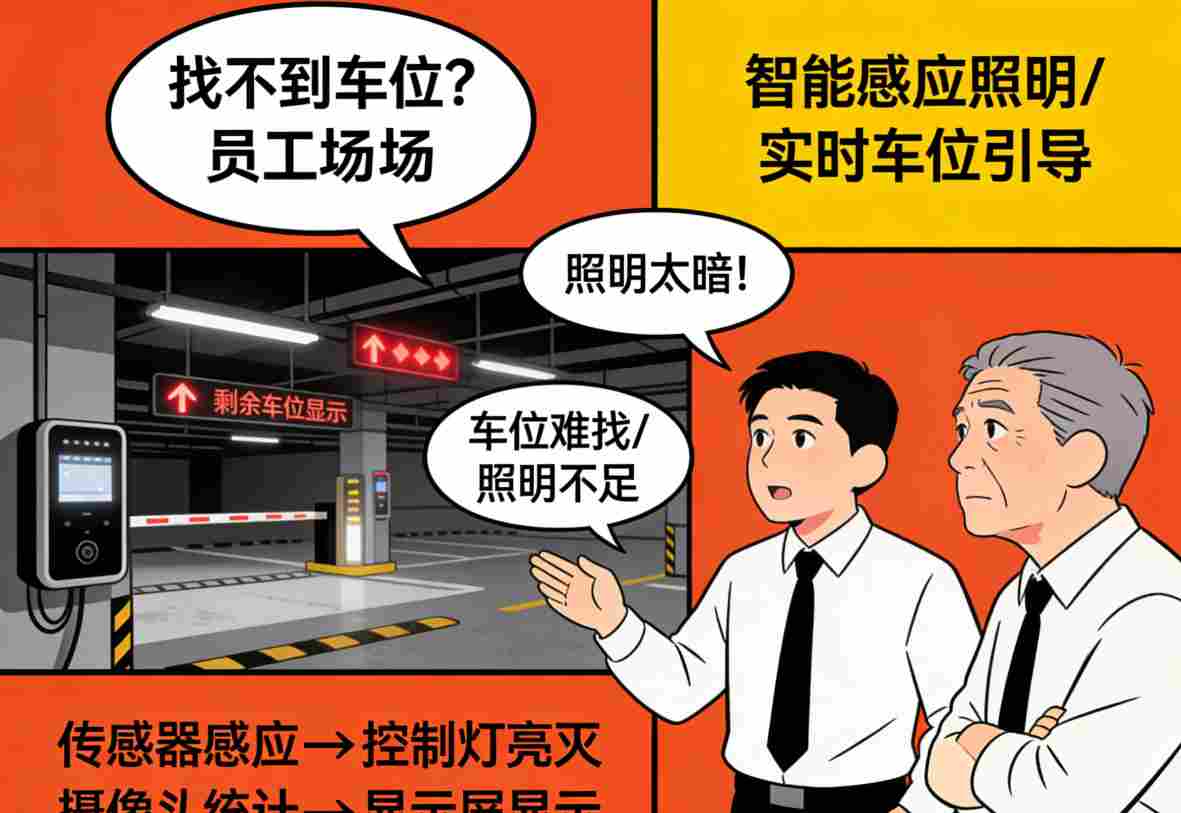 停车场内部智能引导屏与车位指示灯实景