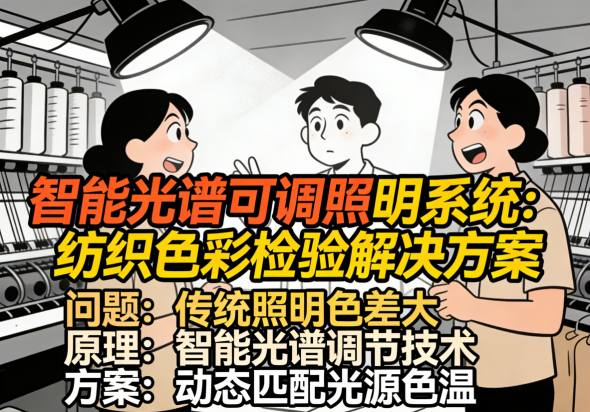 纺织车间色彩检验区域改造后智能照明效果 显示颜色还原真实