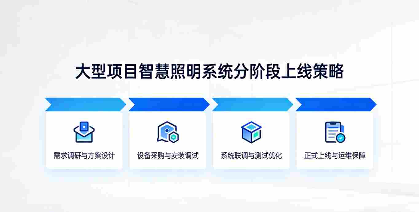 智慧照明分阶段示意图，不同颜色代表不同批次