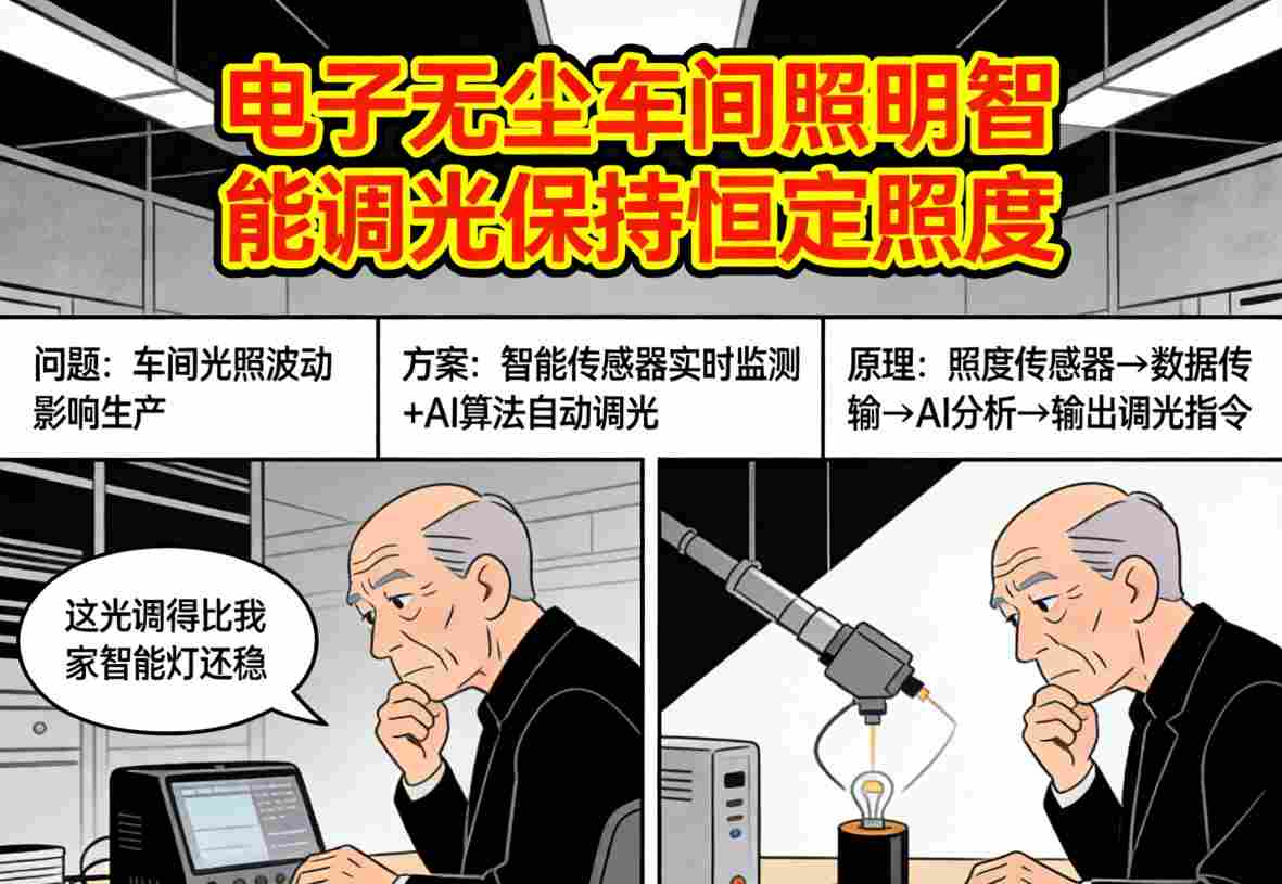 电子无尘车间照明智能调光系统安装效果图，展示灯具布局