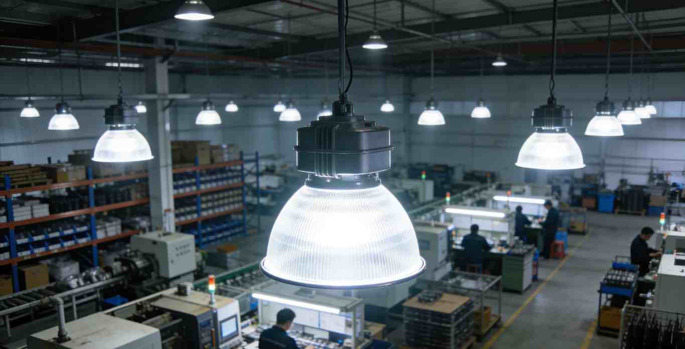 车间局部智能工矿灯特写 安装美观