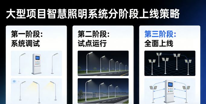 工人正在安装第二期智慧照明设备