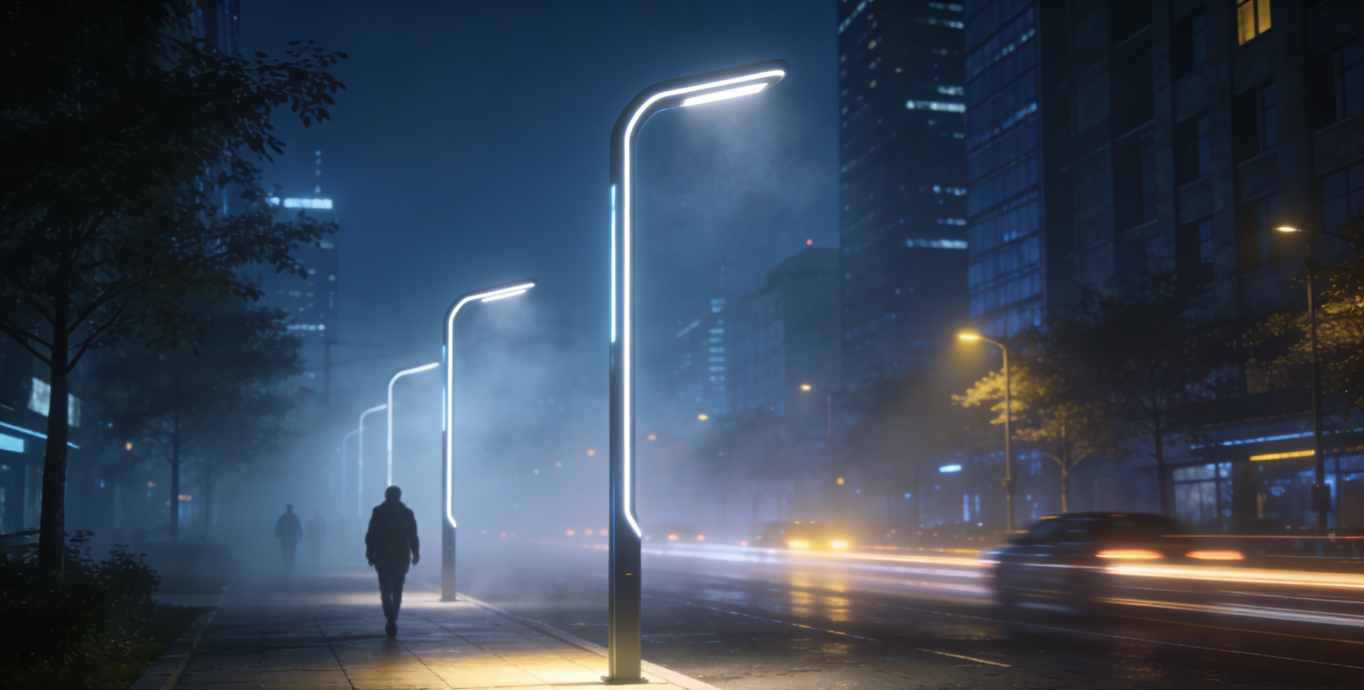 智慧路灯在城市街道实景应用效果