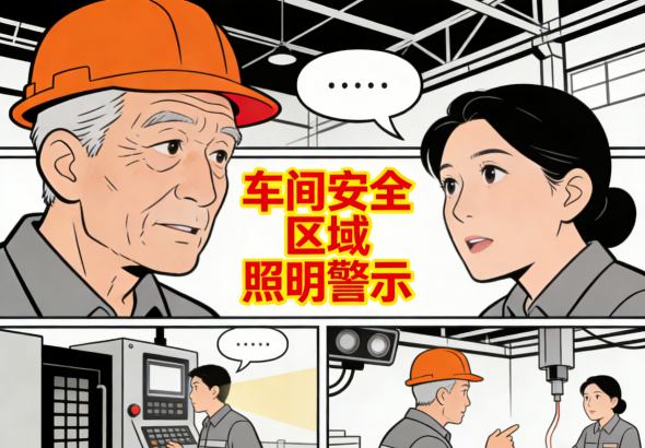 传统静态车间安全警示区域与潜在风险示意图