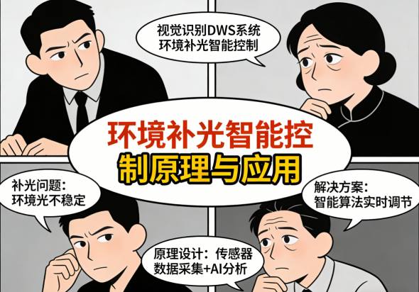 视觉识别DWS系统环境补光控制应用场景示意图 - 展示补光前后图像对比