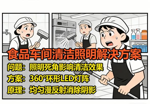 食品车间清洁区域传统照明效果实拍 显示明显阴影和暗区