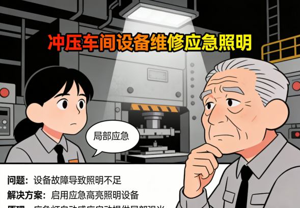 冲压车间智能应急高亮照明系统组成与安装示意图